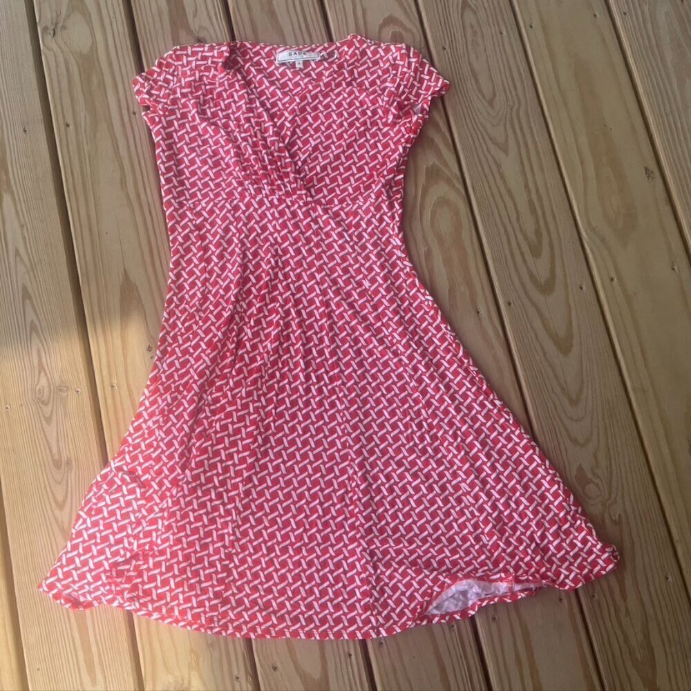 Sade New York Red Orange Wrap Fit and Flare Vneck Dress Size 4